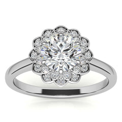 Round Brilliant Moissanite Floral Style Halo Engagement Ring