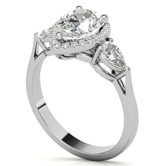 Pear Halo 3-stone Moissanite Engagement Ring
