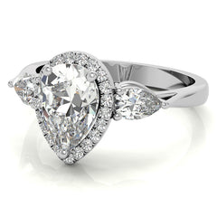 Pear Halo 3-stone Moissanite Engagement Ring
