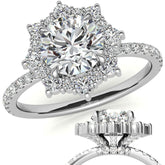 Round Brilliant Moissanite Fancy Snowflake Halo Moissanite Engagement Ring