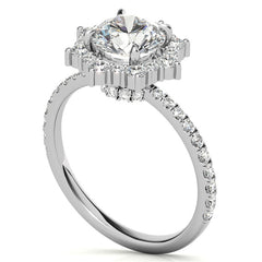 Round Brilliant Moissanite Fancy Snowflake Halo Moissanite Engagement Ring