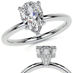 Petite Pear Moissanite Engagement Ring with Hidden Halo