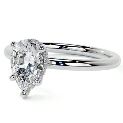 Petite Pear Moissanite Engagement Ring with Hidden Halo