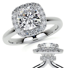 Cushion Halo Moissanite Engagement Ring with Collar