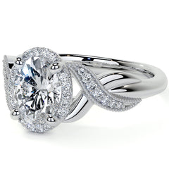 Antique Style Oval Moissanite Halo Infinity Engagement Ring with Milgrain