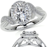 Antique Style Oval Moissanite Halo Infinity Engagement Ring with Milgrain