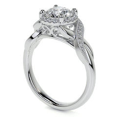 Antique Style Round Brilliant Moissanite Halo Infinity Engagement Ring with Milgrain