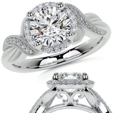 Antique Style Round Brilliant Moissanite Halo Infinity Engagement Ring with Milgrain