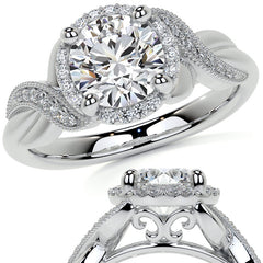 Antique Style Round Brilliant Moissanite Halo Infinity Engagement Ring with Milgrain