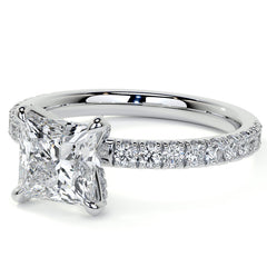 Princess cut Moissanite Engagement Ring with Accented Claw Prongs