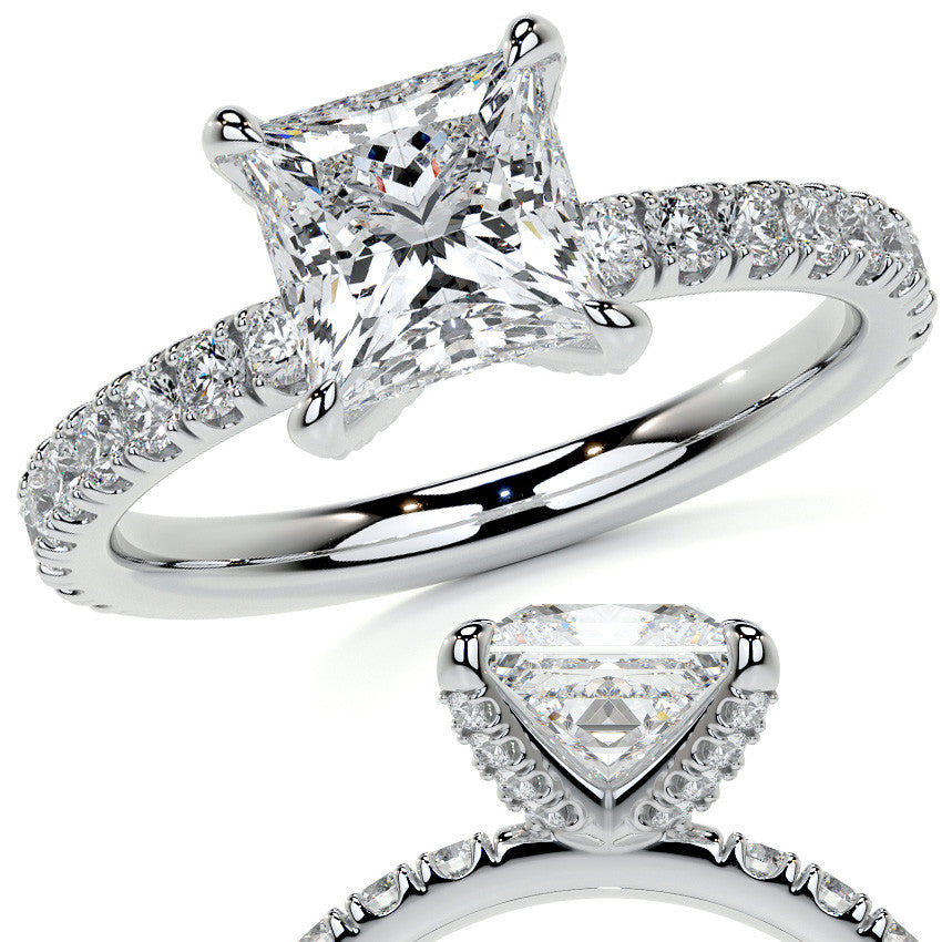 Princess cut Moissanite Engagement Ring with Accented Claw Prongs