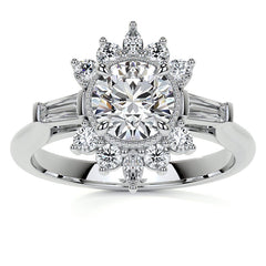 Round Brilliant Moissanite and Diamond Cluster Style Engagement Ring