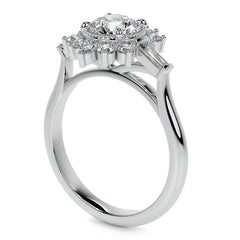 Round Brilliant Moissanite and Diamond Cluster Style Engagement Ring