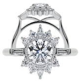 Round Brilliant Moissanite and Diamond Cluster Style Engagement Ring