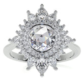 Rose Cut Starburst Halo Design Moissanite Engagement Ring