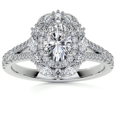 Round Marquise Halo Split Shank Oval Moissanite Engagement Ring