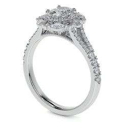 Round Marquise Halo Split Shank Oval Moissanite Engagement Ring