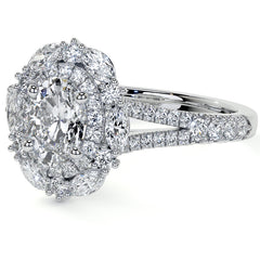 Round Marquise Halo Split Shank Oval Moissanite Engagement Ring