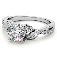 Round Brilliant Moissanite Nature Inspired Design Engagement Ring
