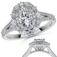 Round Marquise Halo Split Shank Oval Moissanite Engagement Ring