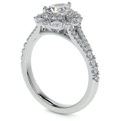 Pear Marquise Halo Split Shank Oval Moissanite Engagement Ring