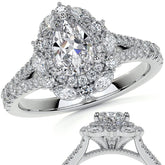 Pear Marquise Halo Split Shank Oval Moissanite Engagement Ring