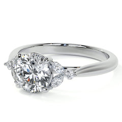 Round and Marquise Moissanite Cathedral Engagement Ring