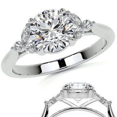 Round and Marquise Moissanite Cathedral Engagement Ring