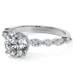 Round and Marquise Single Shared Prong Moissanite Engagement Ring