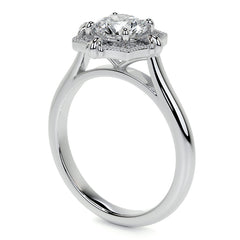 Round Brilliant Moissanite Octagon Halo Engagement Ring with Milgrain