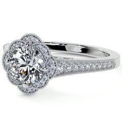 Round Antique Style Halo Moissanite Cathedral Engagement Ring