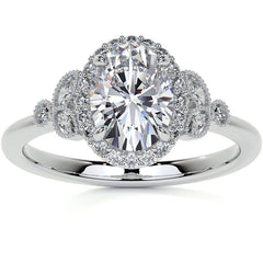 Petite Oval and Marquise Moissanite Halo Engagement Ring