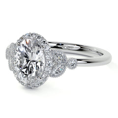 Petite Oval and Marquise Moissanite Halo Engagement Ring