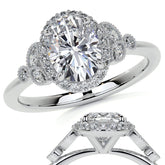 Petite Oval and Marquise Moissanite Halo Engagement Ring