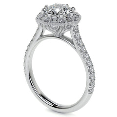 Baguette and Round Diamond Octagon Halo Moissanite Engagement Ring