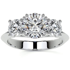 Round Double Prong Three-Stone Moissanite Engagement Ring
