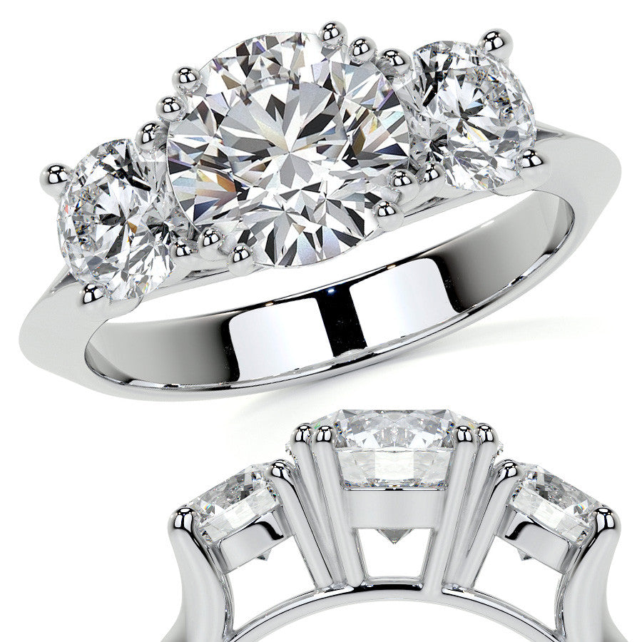 Round Double Prong Three-Stone Moissanite Engagement Ring