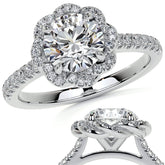 Twisted Halo Round Brilliant Moissanite Cathedral Engagement Ring