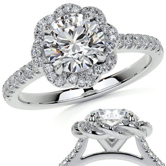 Twisted Halo Round Brilliant Moissanite Cathedral Engagement Ring