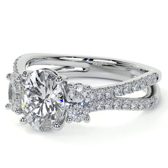 Split Shank Oval Three-Stone Moissanite Engagement Ring