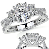 Split Shank Oval Three-Stone Moissanite Engagement Ring