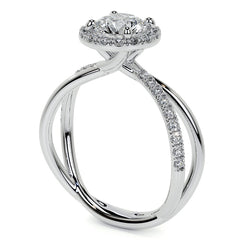 Round Trellis Split Shank Moissanite Engagement Ring with Halo