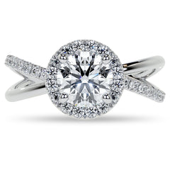 Round Trellis Split Shank Moissanite Engagement Ring with Halo
