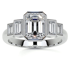 Unique Emerald / Radiant and Baguette 5-Stone Moissanite Bezel Eng