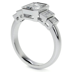 Unique Emerald / Radiant and Baguette 5-Stone Moissanite Bezel Eng