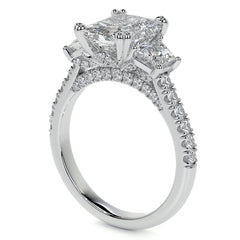 Emerald / Radiant and Trapezoid 3-Stone Moissanite Cathedral Engag