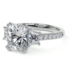 Emerald / Radiant and Trapezoid 3-Stone Moissanite Cathedral Engag