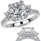 Emerald / Radiant and Trapezoid 3-Stone Moissanite Cathedral Engag