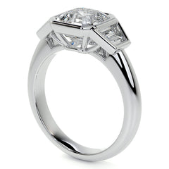 Asscher and Trapezoid Bezel Set Three-Stone Moissanite Engagement