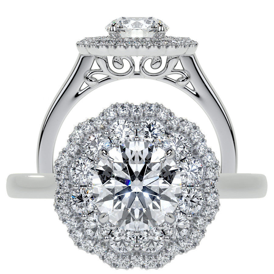 Round Double Halo Antique Style Moissanite Engagement Ring